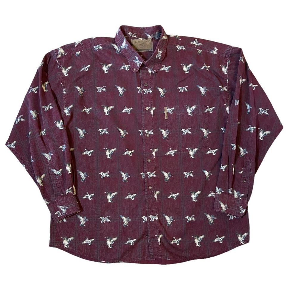 Vintage Clearwater Outerwear 100% Cotton Maroon Duck Button-down Casual Shirt